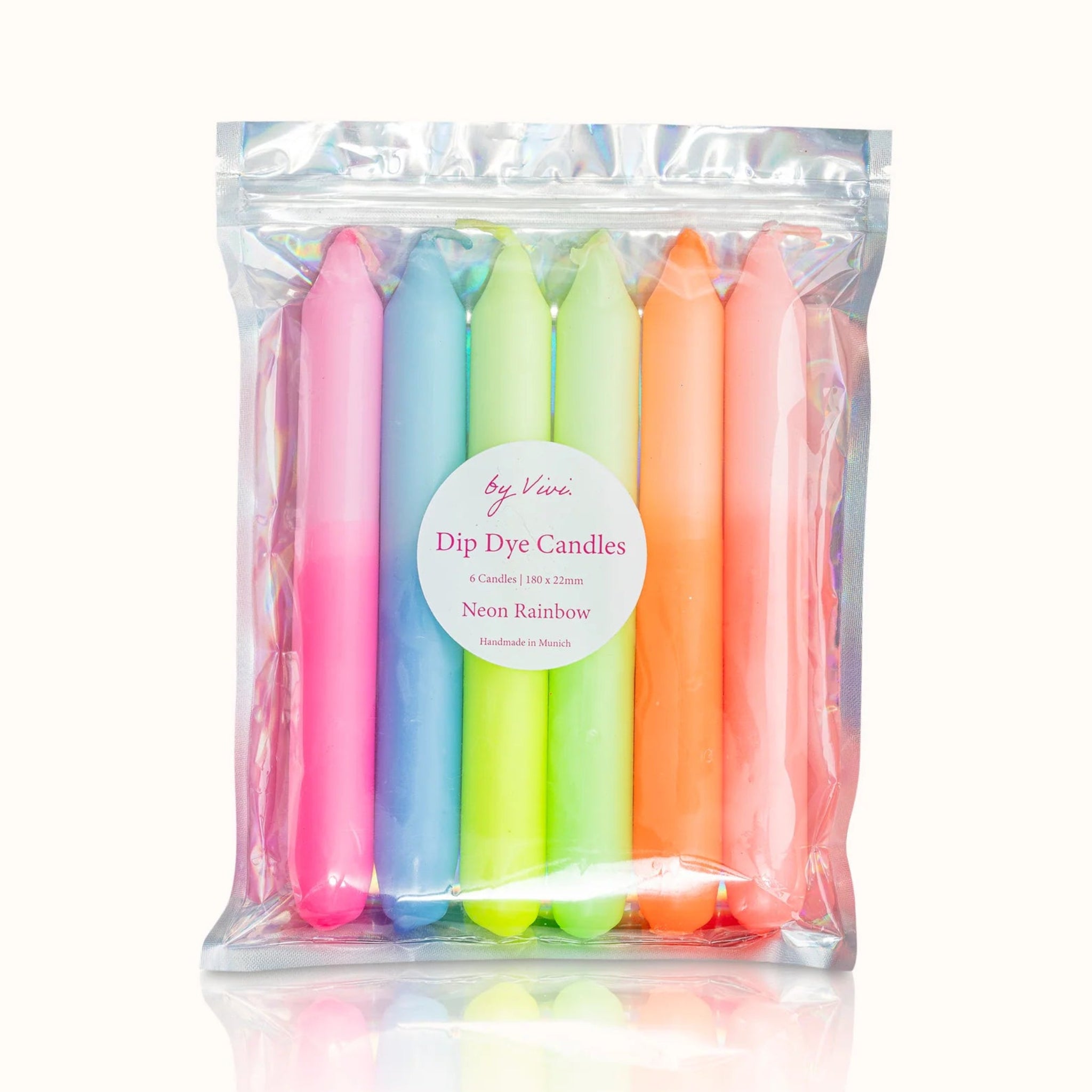 by Vivi Dip Dye Kerzen Set 6-teilig Neon Rainbow 18 x 2.2 cm