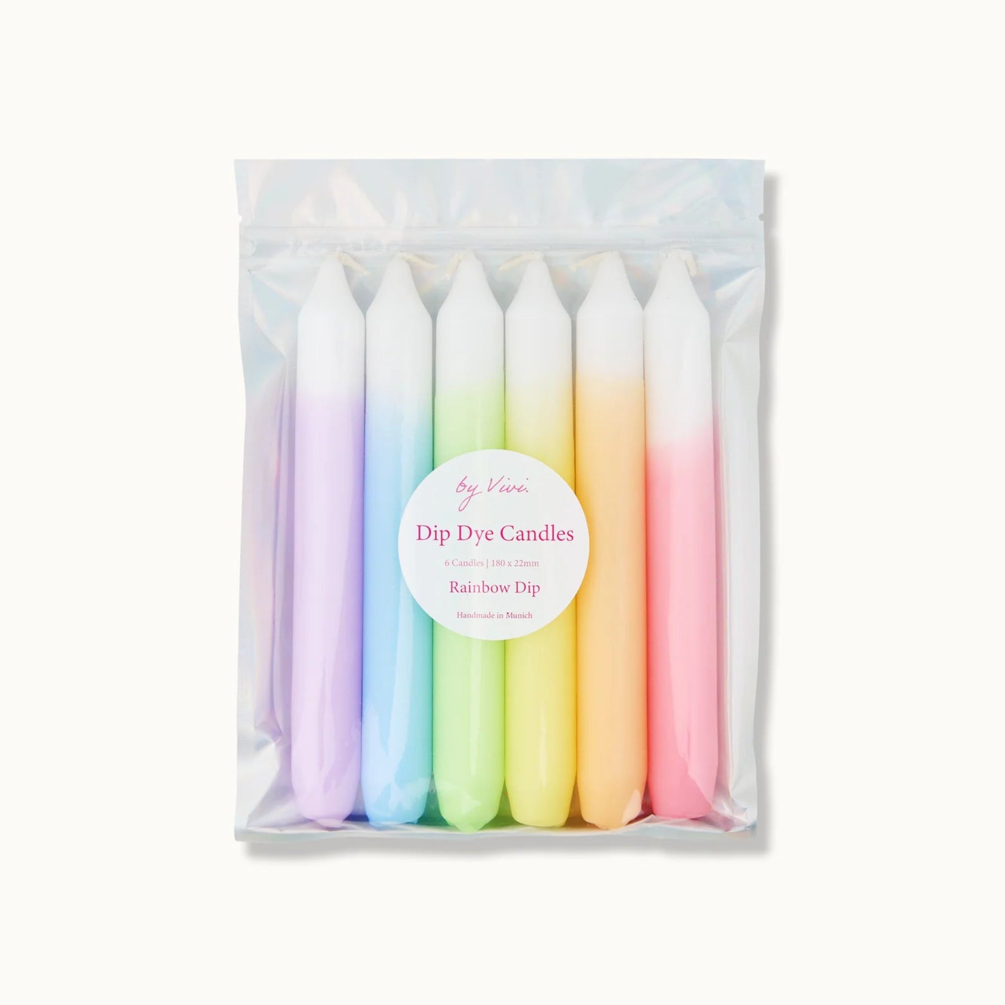 by Vivi Dip Dye Kerzen Set 6-teilig Rainbow Dip 18 x 2.2 cm