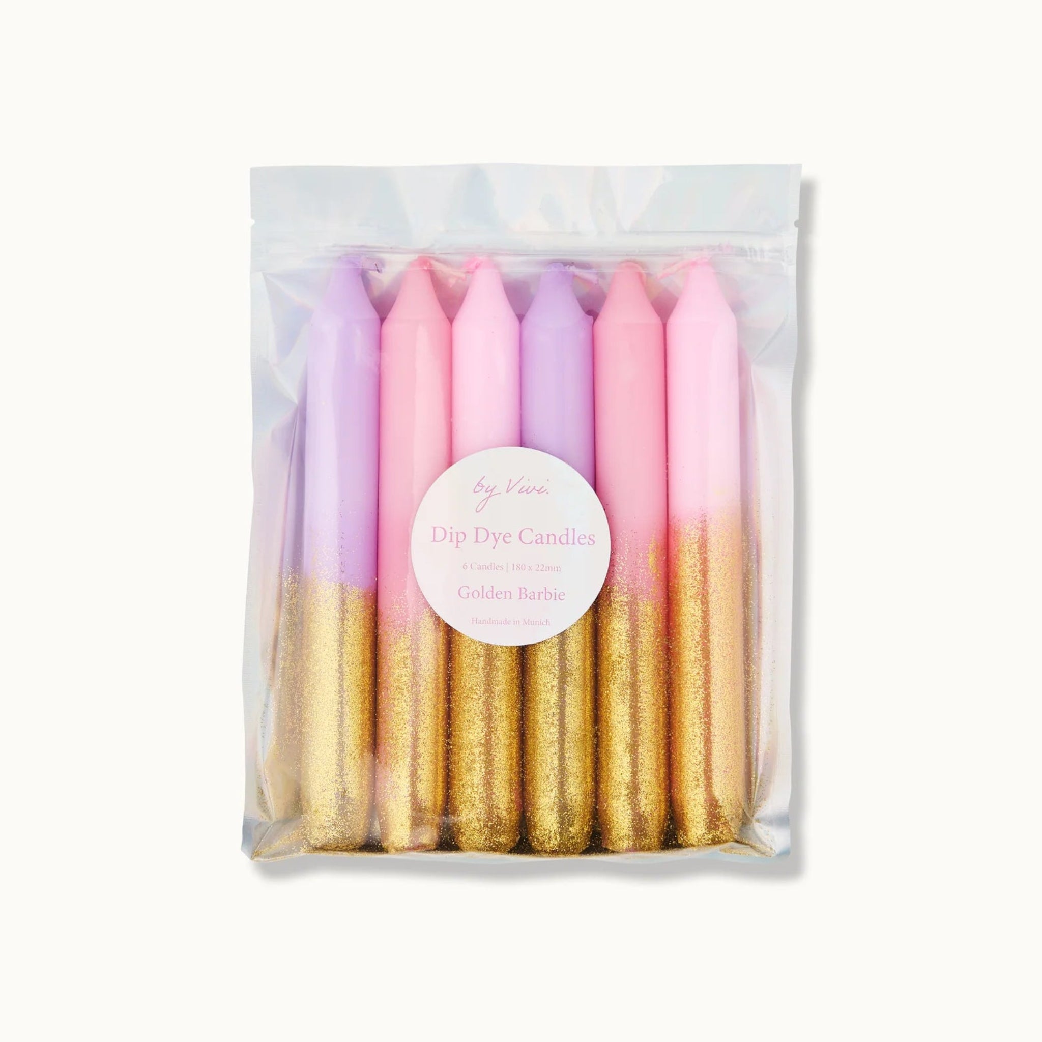 by Vivi Dip Dye Kerzen Set 6-teilig Glitter Golden Barbie 18 x 2.2 cm