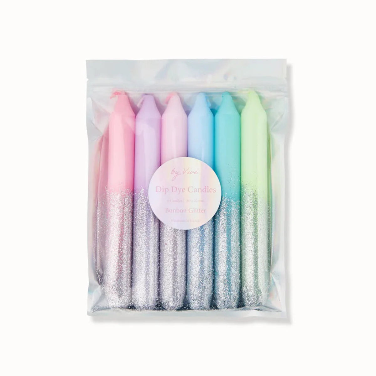 by Vivi Dip Dye Kerzen Set 6-teilig Bonbon Glitter 18 x 2.2 cm