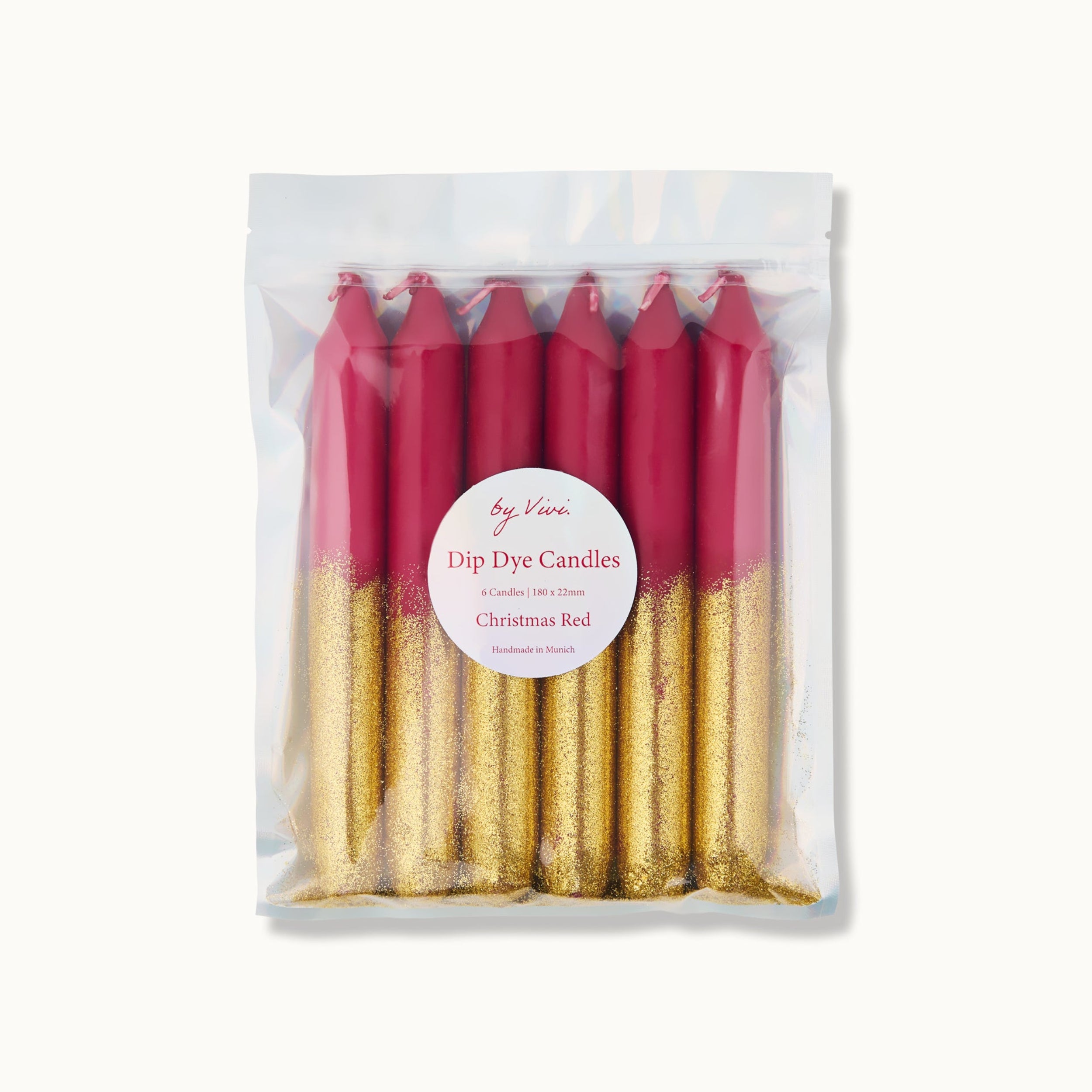 by Vivi Dip Dye Kerzen Set 6-teilig Glitter Christmas Red 18 x 2.2 cm