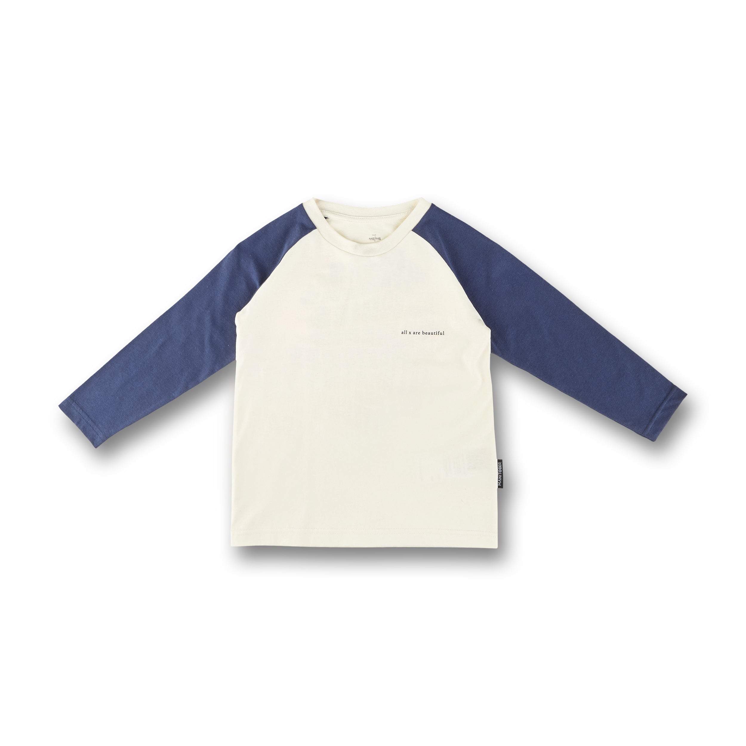 Manitober Kinder Longsleeve Raglan "ALL X ARE BEAUTIFUL" 86 92 Navy Undyed