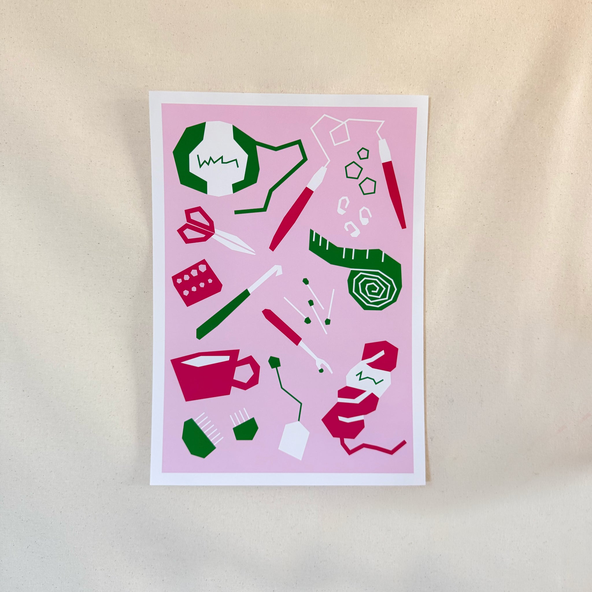 StrikningLu Poster Strickzeug - Rosa DIN A6