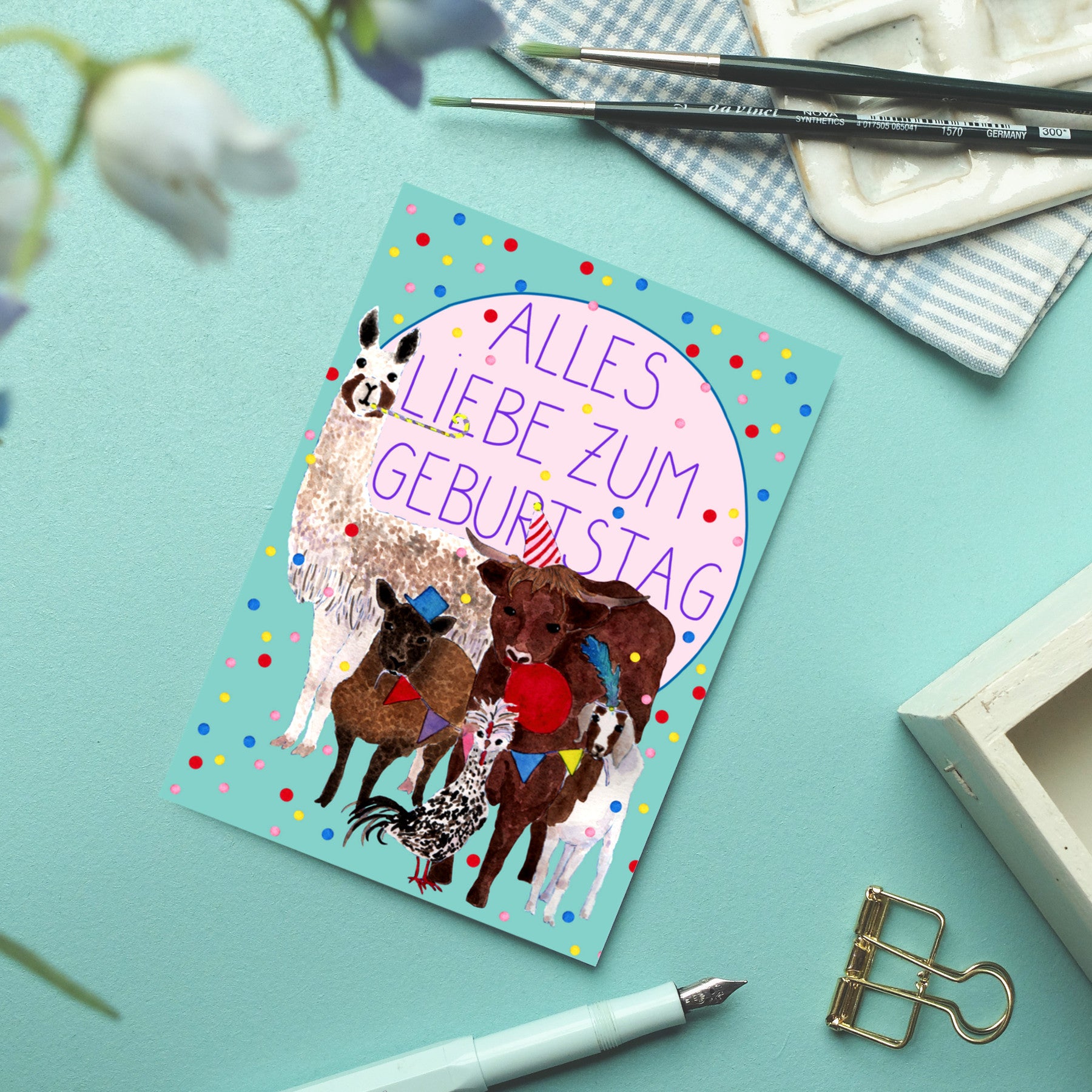 wonder of today Postkarte Tierparty mint DIN A6