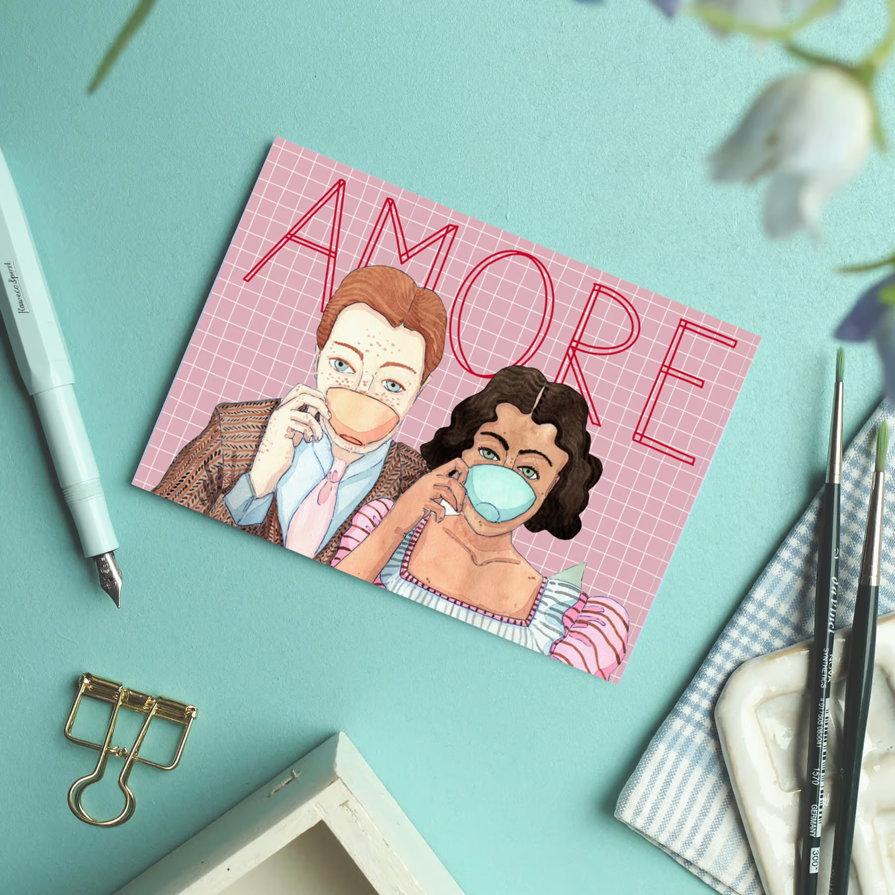 wonder of today Postkarte Kaffeepärchen Amore DIN A6