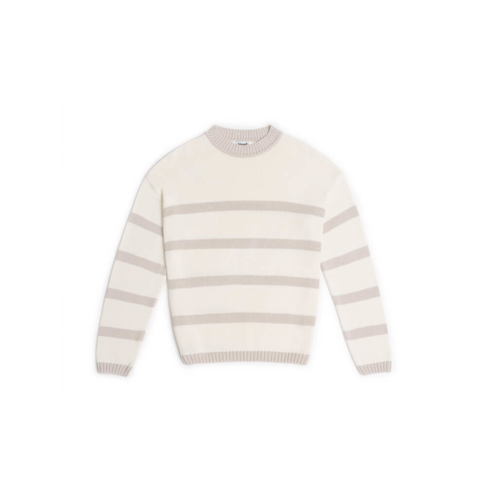 bleed clothing Damen Stripey Knitted Jumper White Light Grey