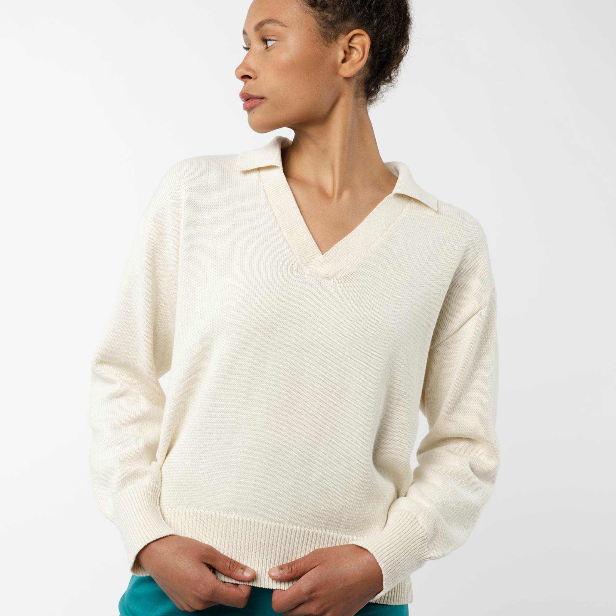 MELA Damen V-Neck Strickpullover "VEDA" Cream