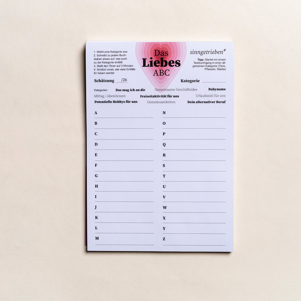 Sinngetrieben Brainstorm Block "Das Liebes ABC"