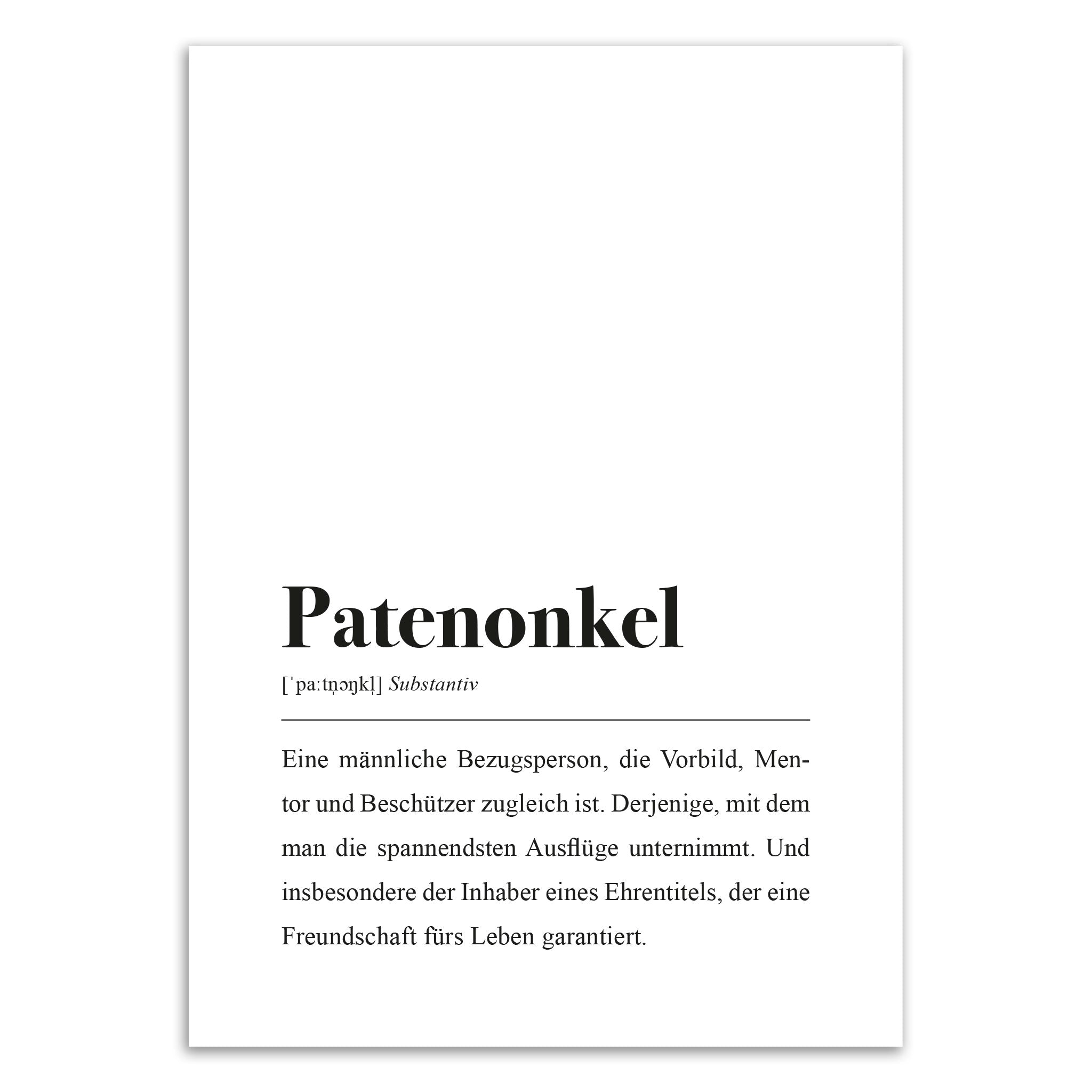 Ein Plakat mit der Definition von "Patenonkel" als männliche Vorbild-, Mentor- und Beschützerfigur.