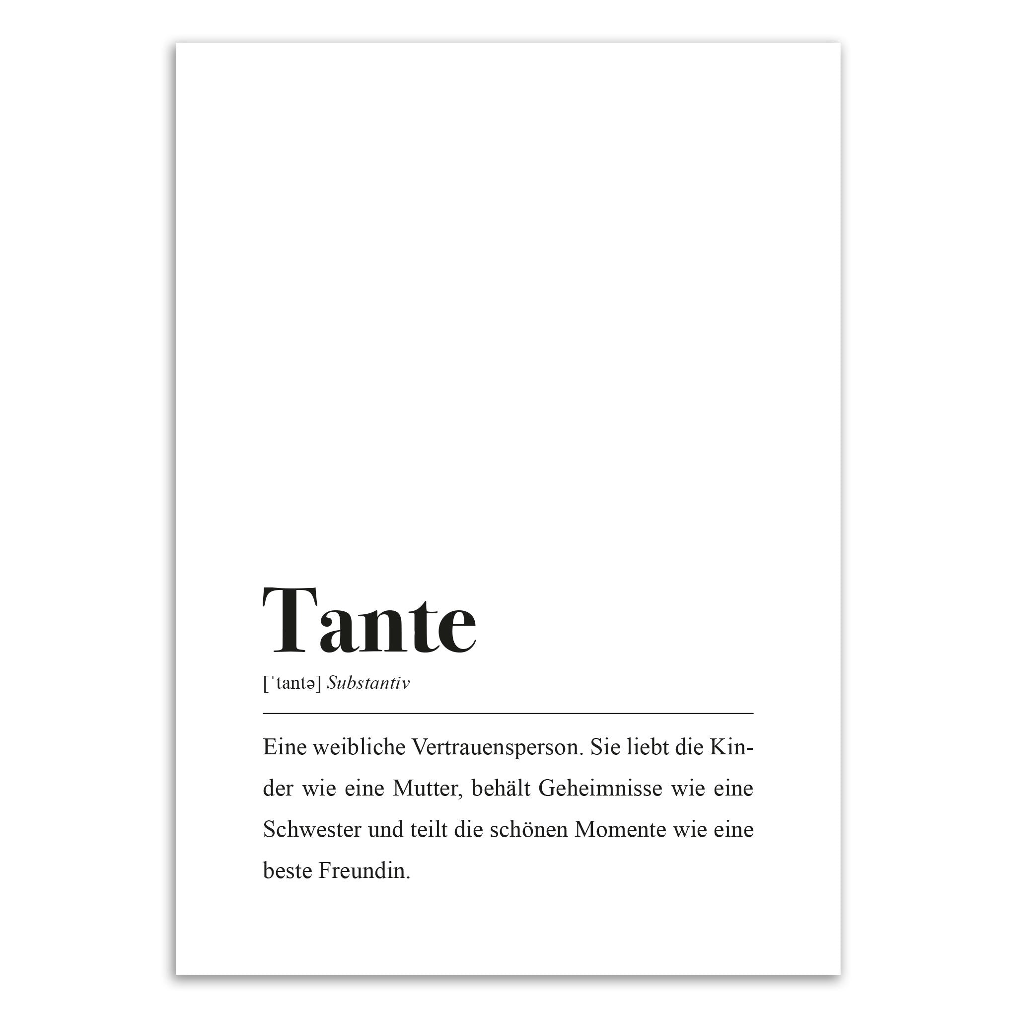 Text mit der Definition von "Tante": Eine weibliche Vertrauensperson, die Kinder liebt, Geheimnisse bewahrt und schöne Momente teilt.