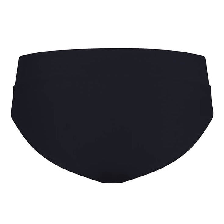 Schwarzer, minimalistischer Slip in Rückansicht vor einem weißen Hintergrund.