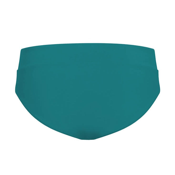 Dunkelgrüne Bikinihose vor weißem Hintergrund.
