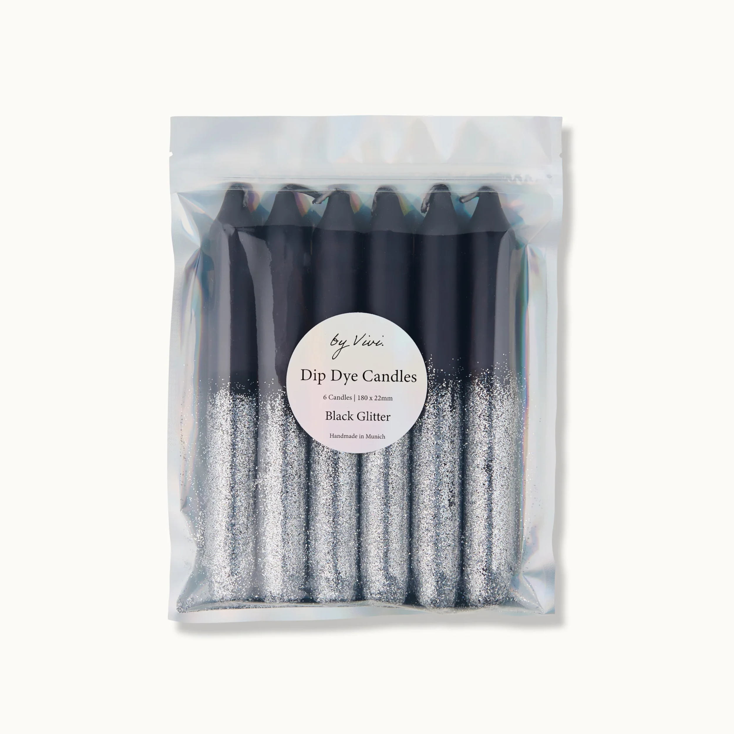 by Vivi Dip Dye Kerzen Set 6-teilig Black Glitter 18 x 2.2 cm