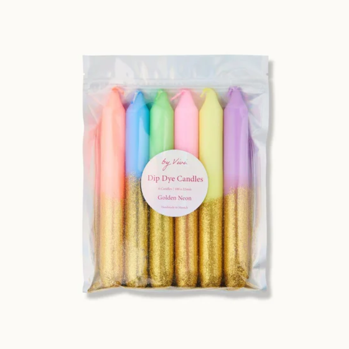 by Vivi Dip Dye Kerzen Set 6-teilig Glitter Golden Neon 18 x 2.2 cm