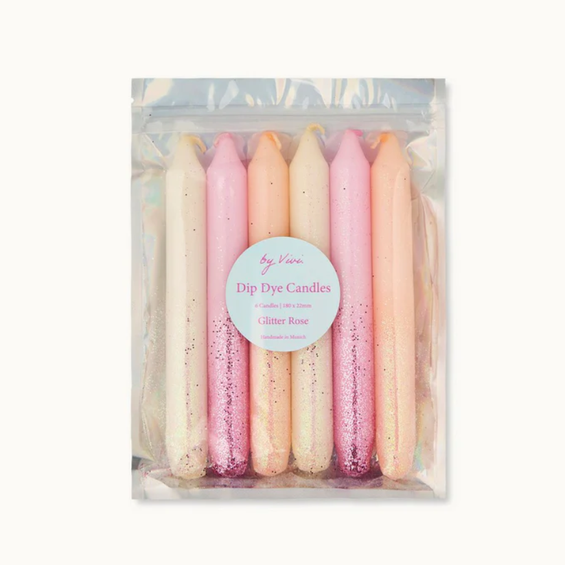 by Vivi Dip Dye Kerzen Set 6-teilig Glitter Rose Edition 18 x 2.2 cm