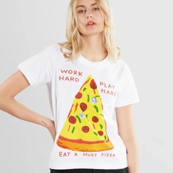 dedicated Damen T-Shirt "Mysen Work Hard Pizza" M White