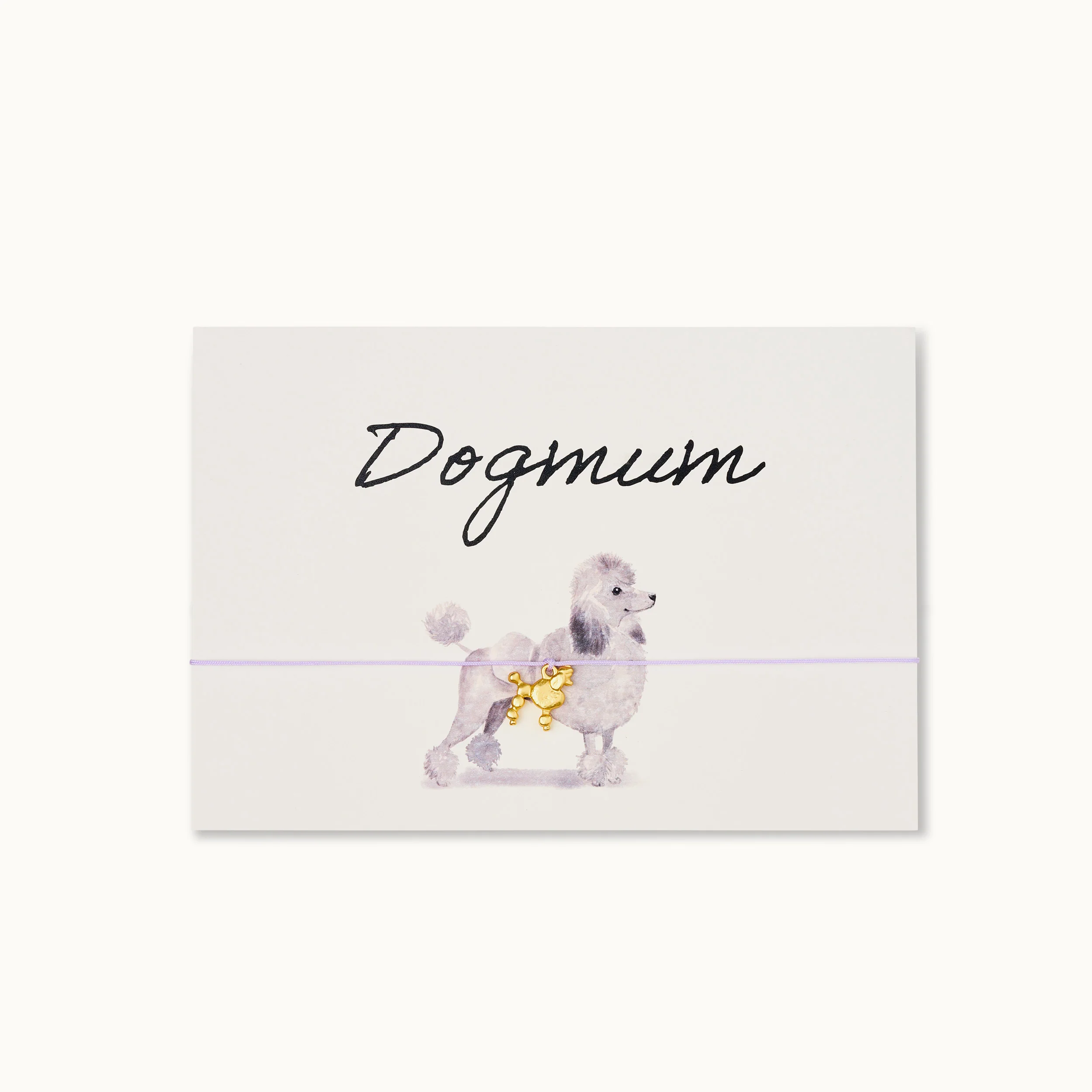 Illustration eines Pudels mit dem Schriftzug "Dogmum" darüber.