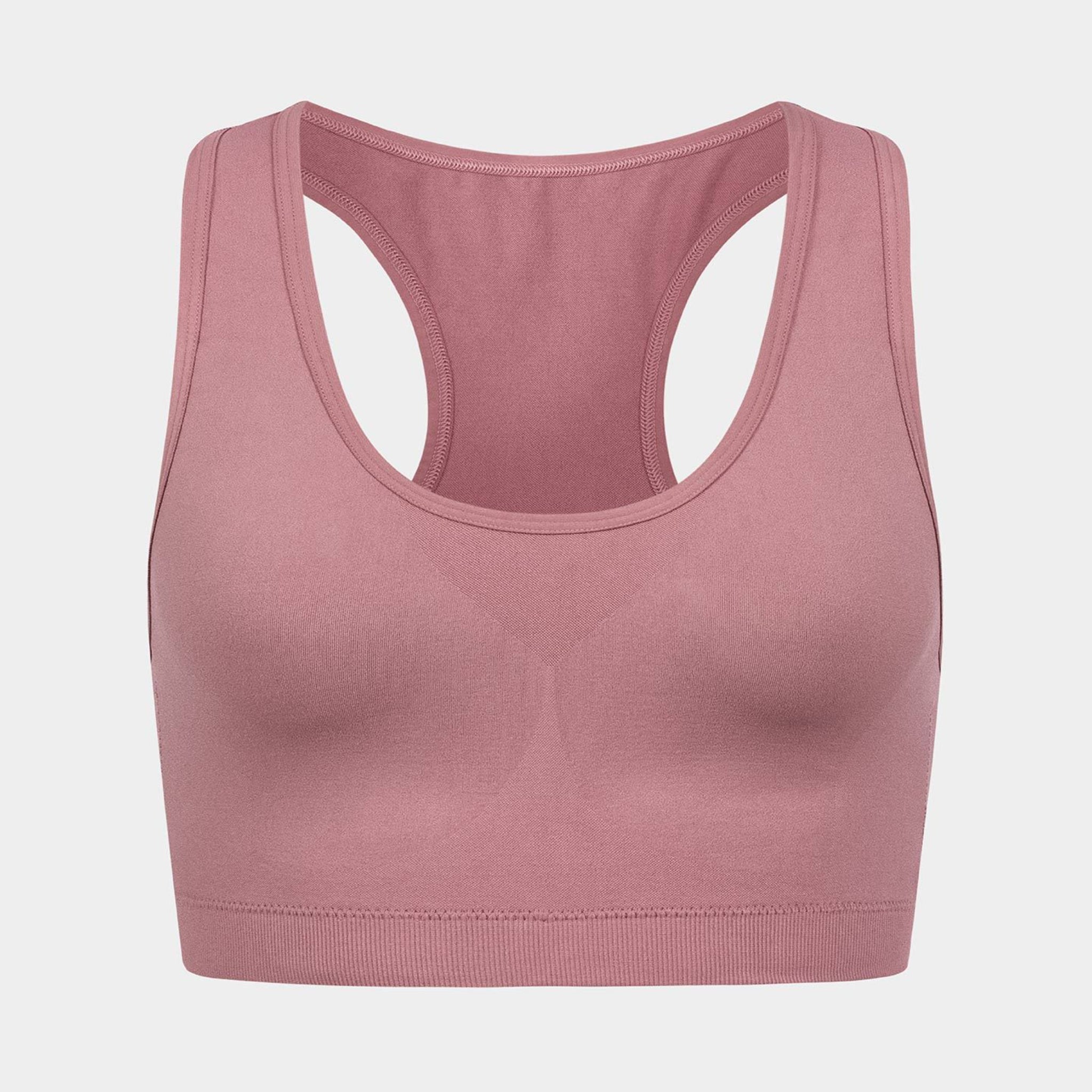 Rosa Sport-BH mit Racerback-Design auf weißem Hintergrund.