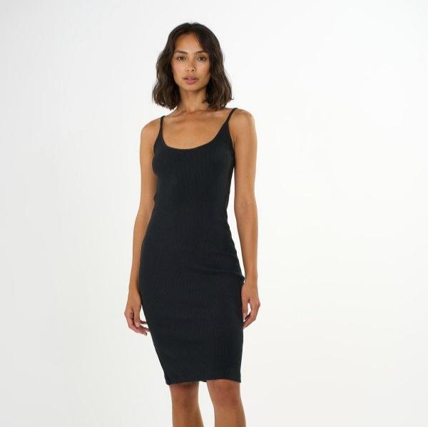 KnowledgeCotton Apparel Damen Rib Kleid "Strap" XL Schwarz