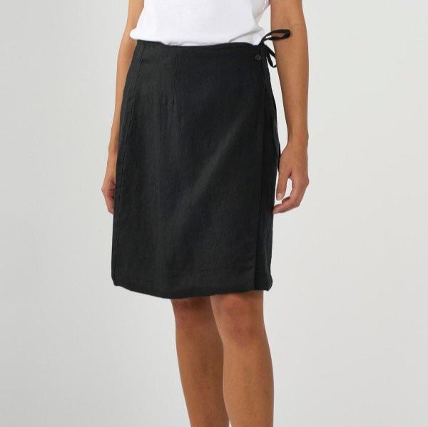 KnowledgeCotton Apparel Damen Wickelrock "Leinen" 34 Schwarz