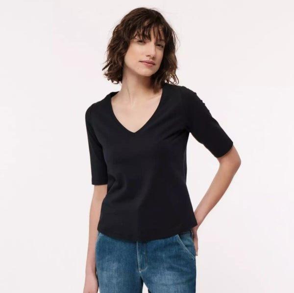 LANIUS Damen Halbarmshirt mit V-Ausschnitt 42 Atlantic