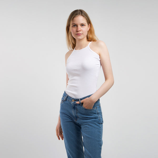 Honest Basics Women Ribbed Halter Top Weiß