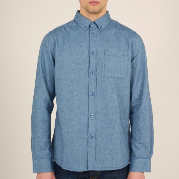 KnowledgeCotton Apparel Herren Flannel Hemd "Melange" S Blau