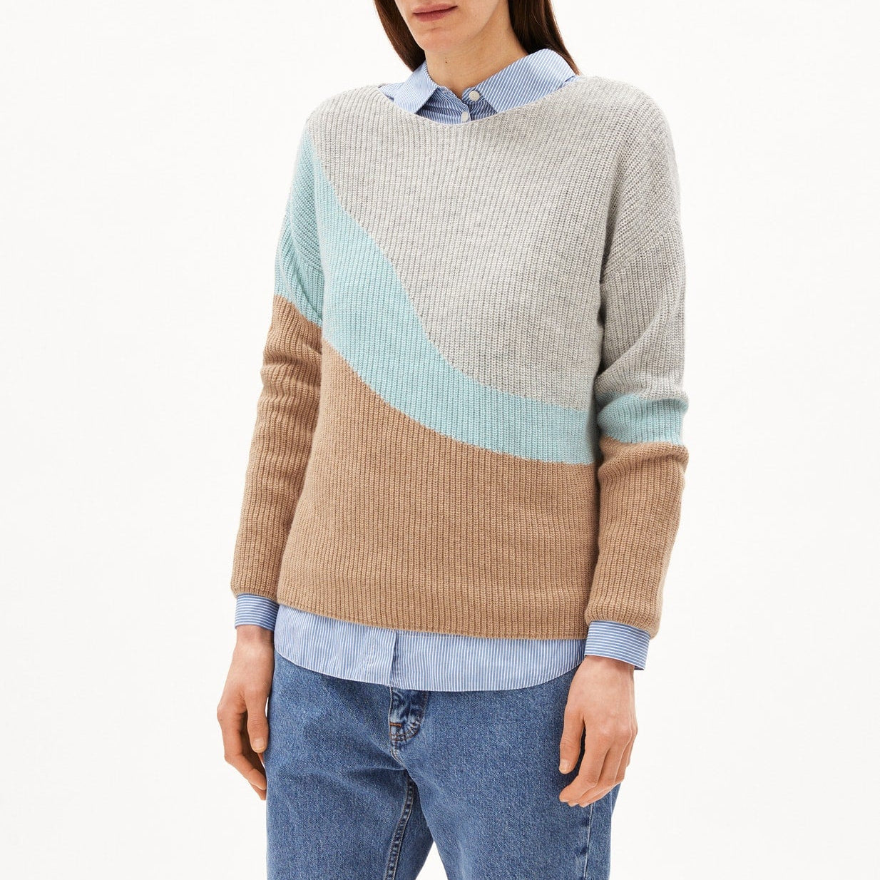 ARMEDANGELS Damen Pullover "MIYAAS MULTICOLOR" Light Grey Melange-Icy Mist