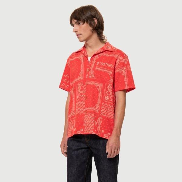 Nudie Jeans Herren Hemd "Aron" L Bandana Red