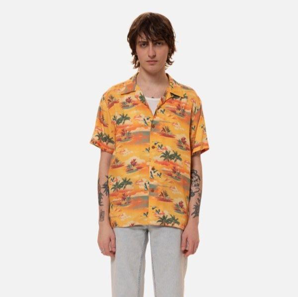 Nudie Jeans Herren Hemd "Arvid" L Hawaii Sunflower