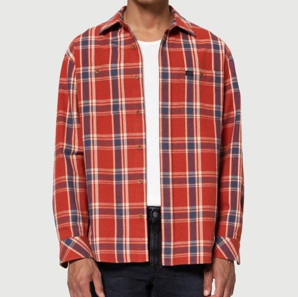 Nudie Jeans Herren Hemd "Filip" Basket Plaid Red