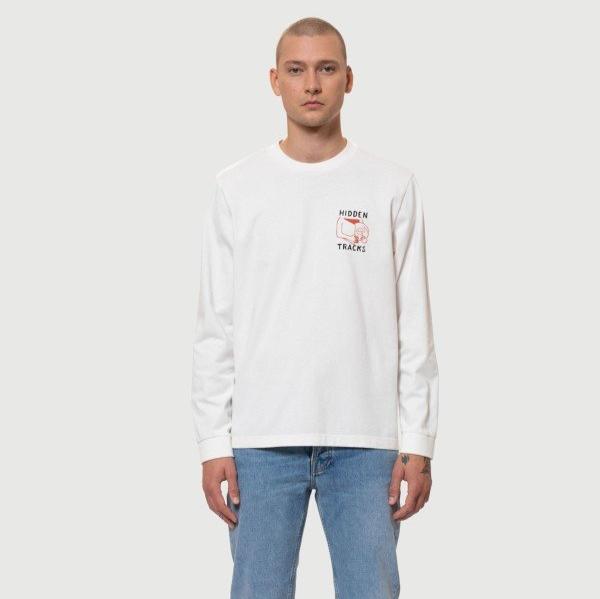 Nudie Jeans Herren Longsleeve "Rudi" L Hidden Tracks Chalk White