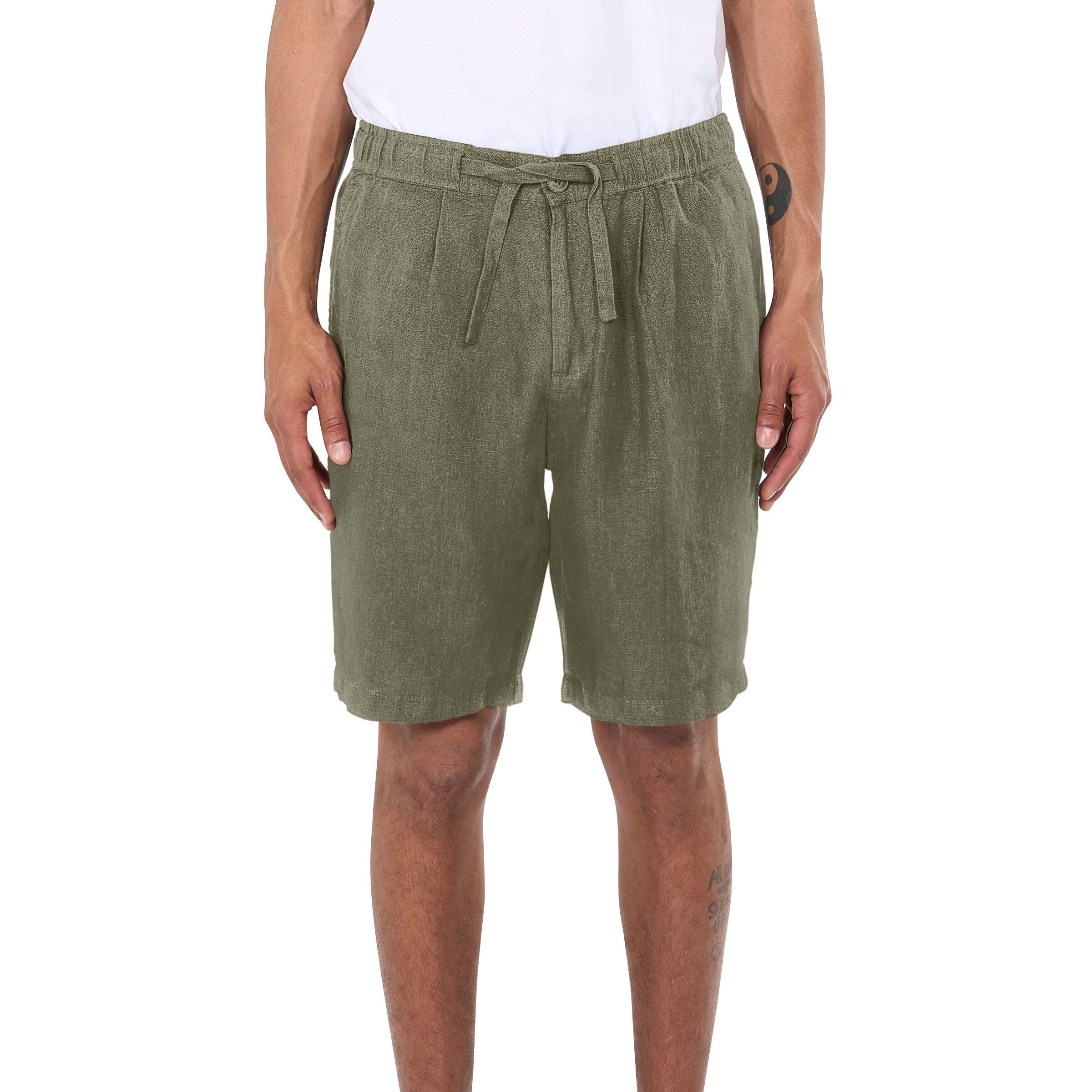 KnowledgeCotton Apparel Loose Linen Shorts "FIG" Grün (Burned Olive)