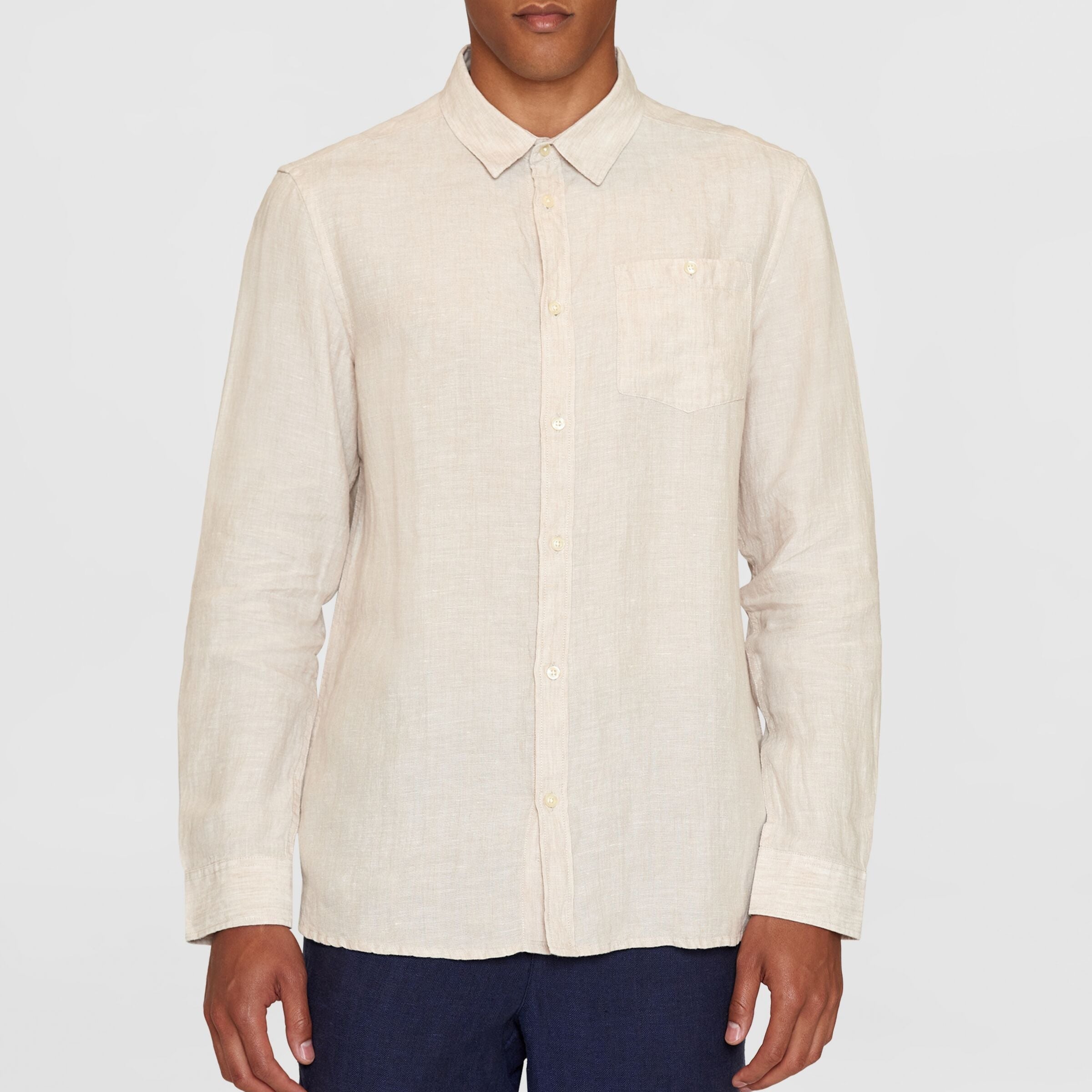 KnowledgeCotton Apparel Vegan Regular Leinenhemd S Beige (Yarndyed)