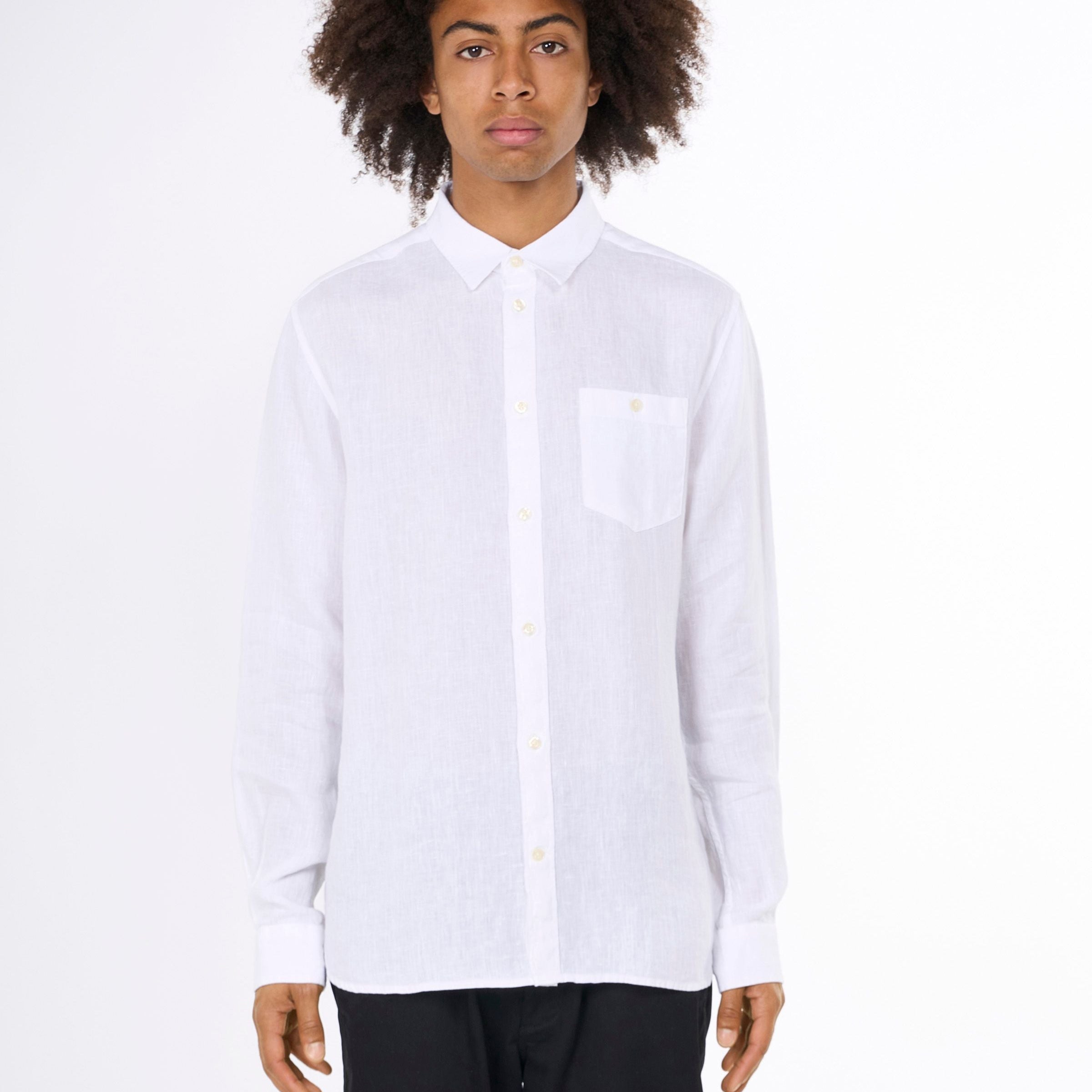 KnowledgeCotton Apparel Vegan Regular Leinenhemd Weiß (Bright White)