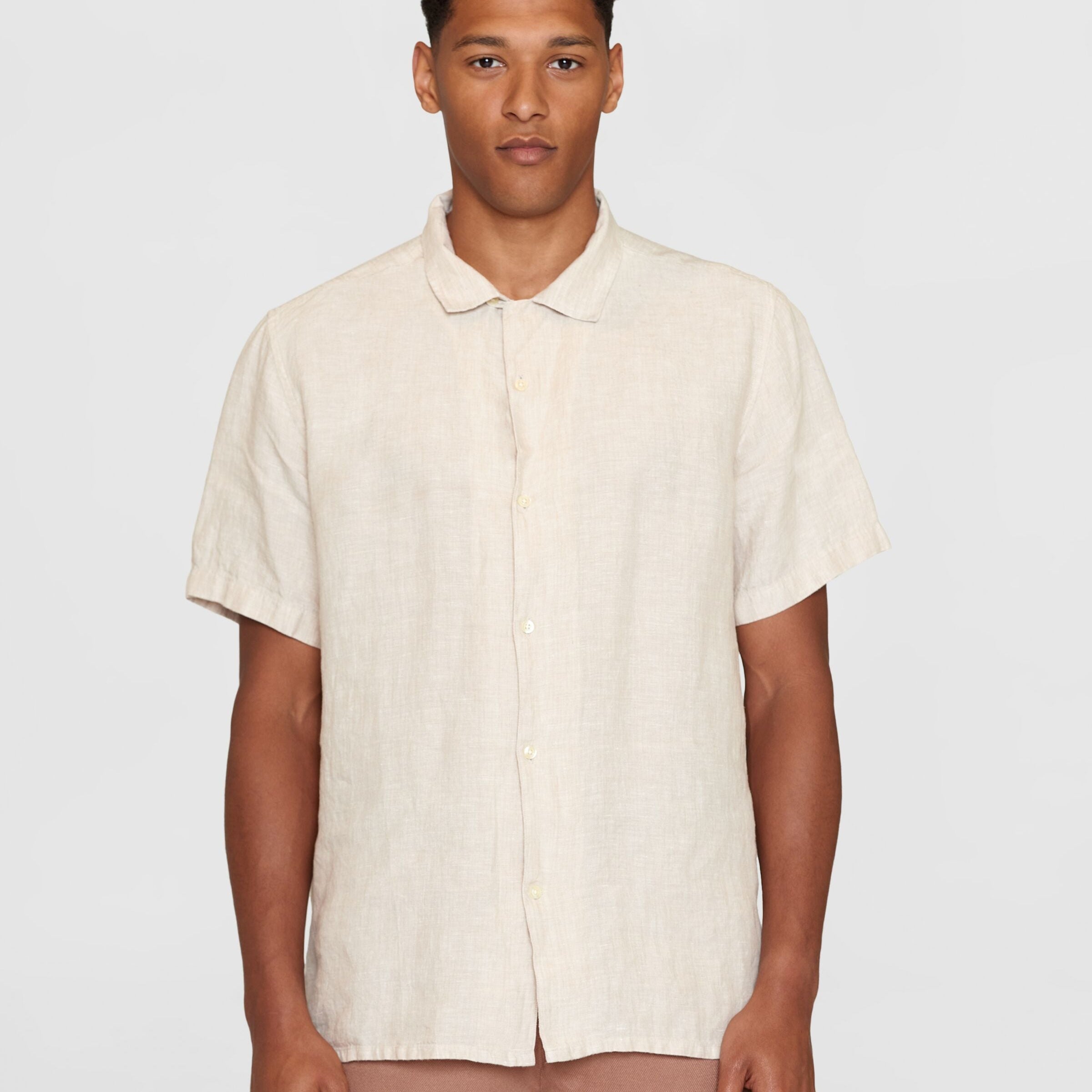 KnowledgeCotton Apparel Box Leinenhemd kurz Beige