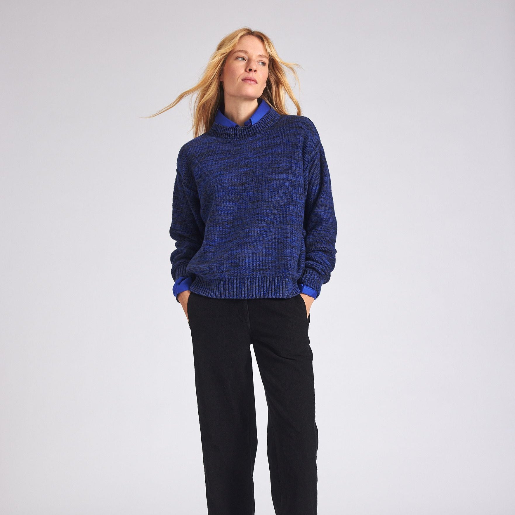 People Wear Organic Grobstrick Pullover Royalblau Mélange