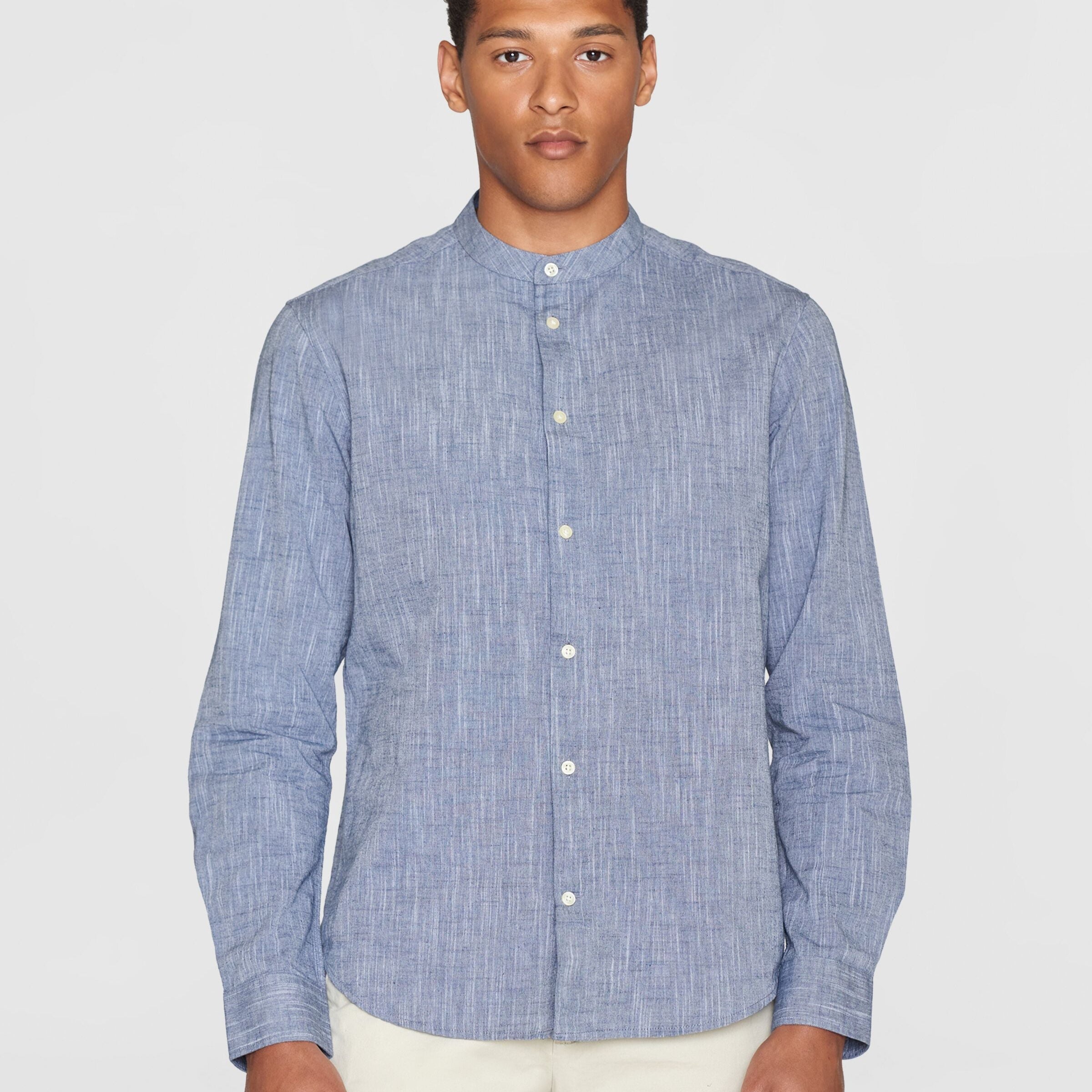 KnowledgeCotton Apparel Regular Leinen MIX Stehkragenhemd Blau (Moonlight Blue)