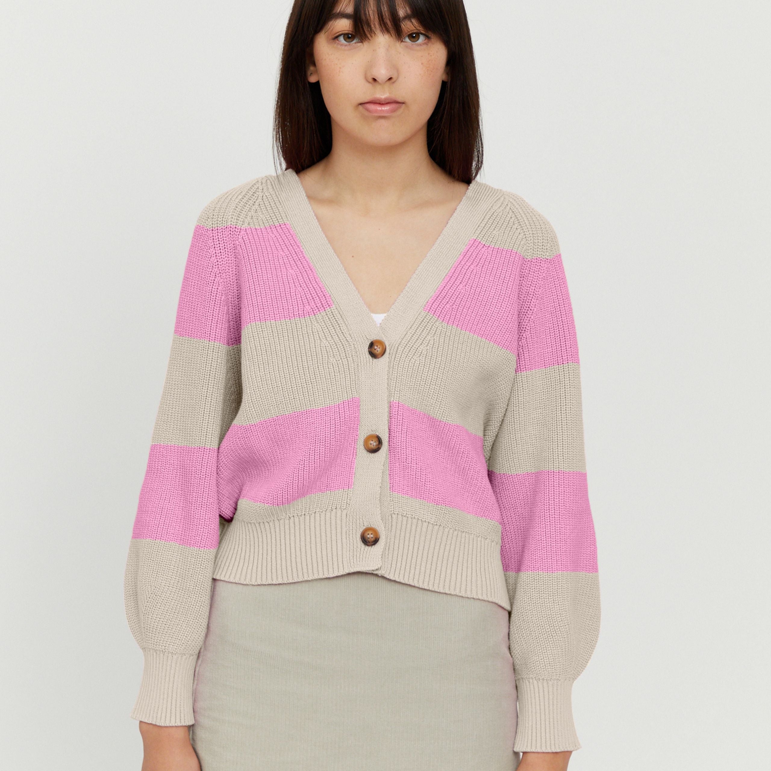 Mazine Striped Cardigan "Mala" M Pink (bubble gum eggshell)