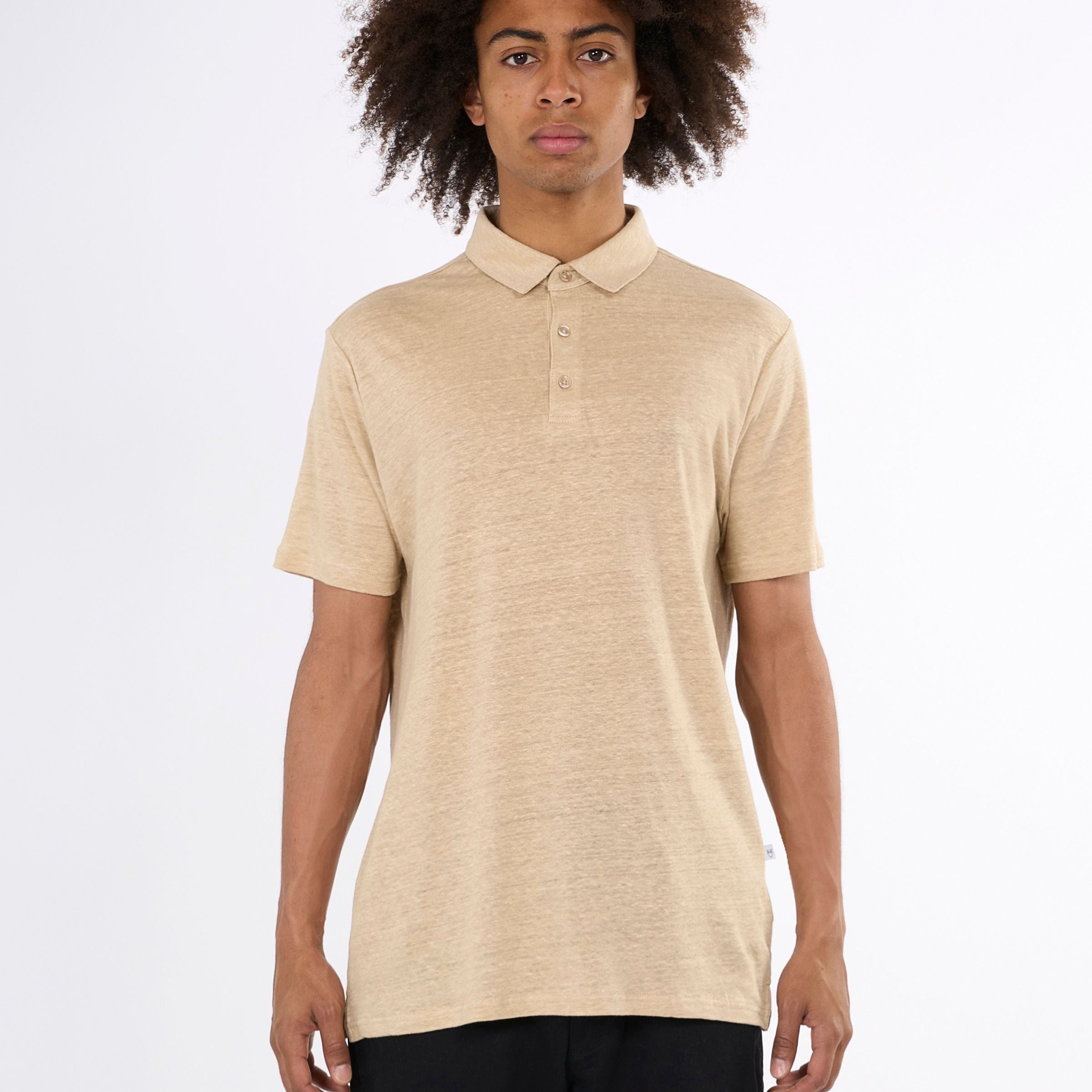 KnowledgeCotton Apparel Poloshirt "Linen" Natur (Safari)