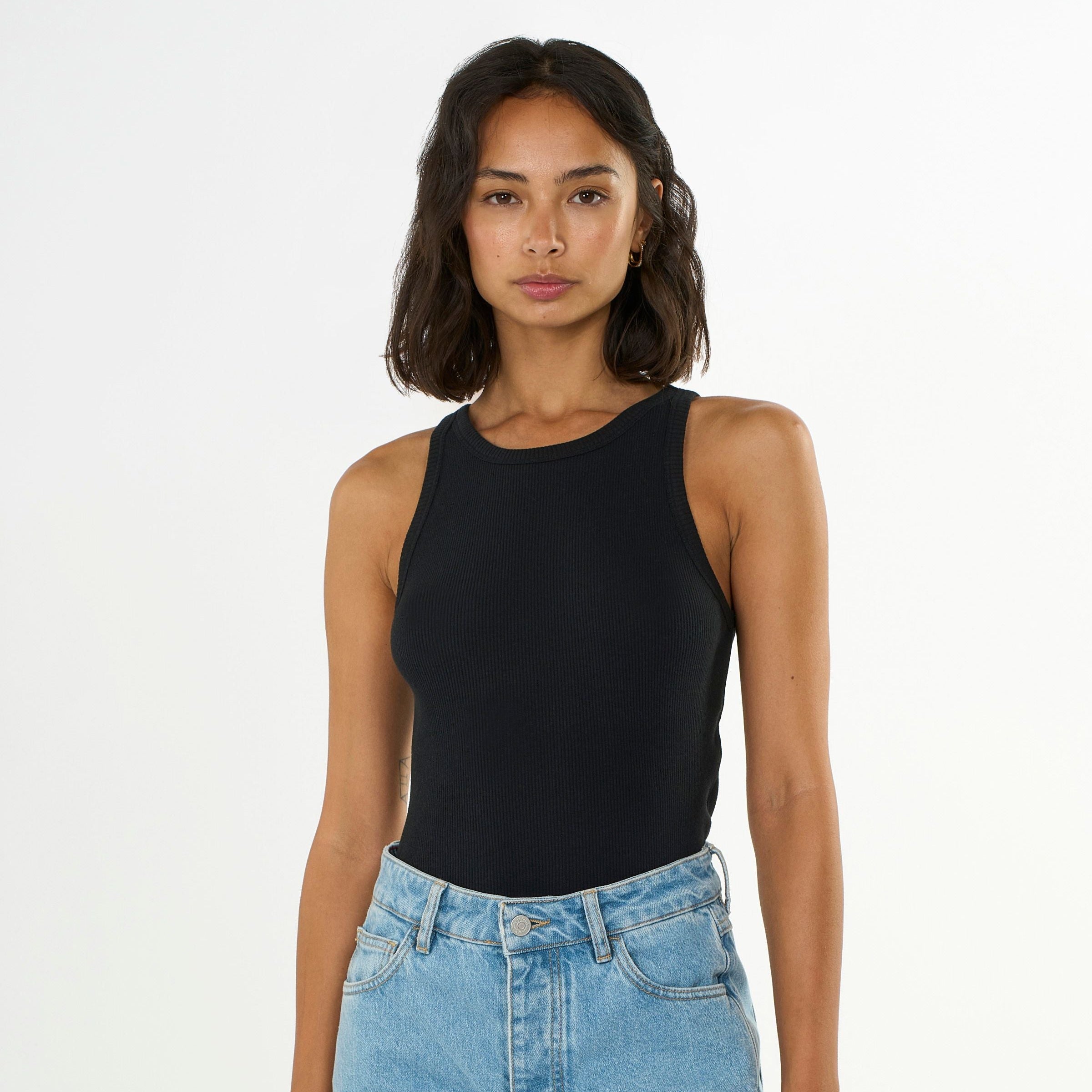 KnowledgeCotton Apparel Racer Rib Top L Schwarz (Black Jet)