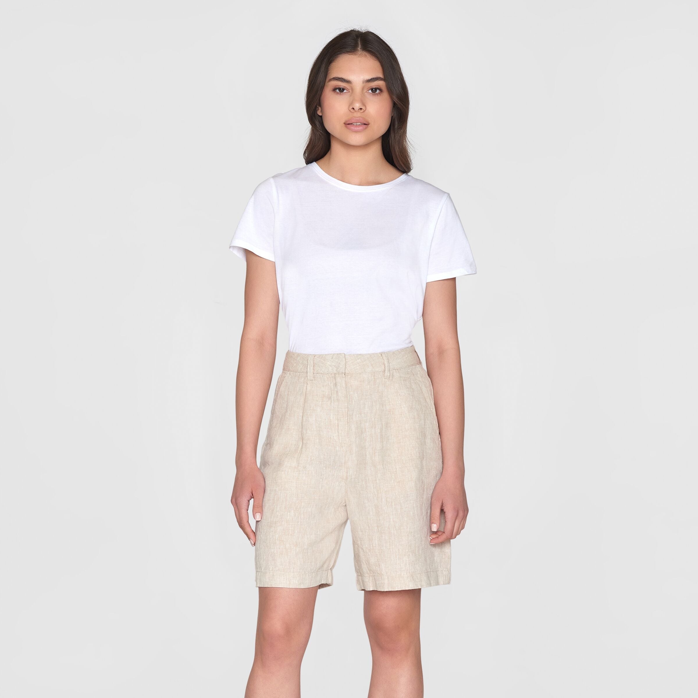 KnowledgeCotton Apparel Shorts Wide High-Rise "POSEY" Beige (Light feather gray)