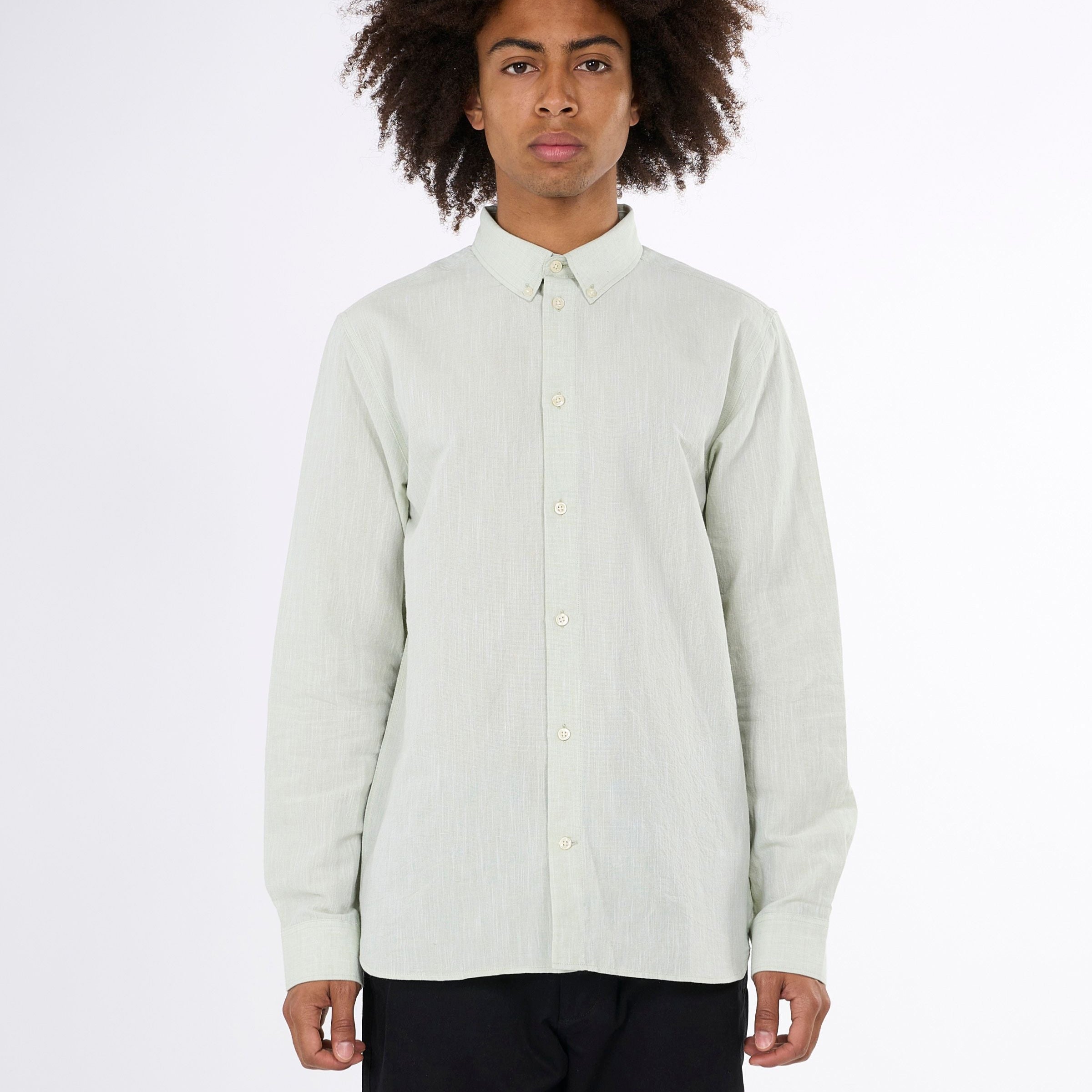 KnowledgeCotton Apparel Custom Fit Leinenhemd Grün (Swamp)