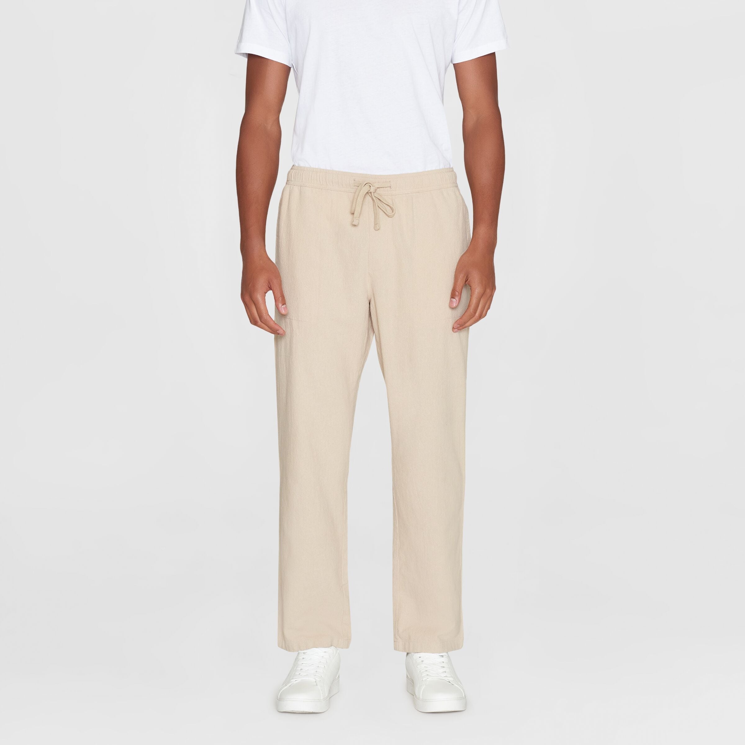 KnowledgeCotton Apparel Pant Loose Crushed "FIG" S Beige (Light feather gray)