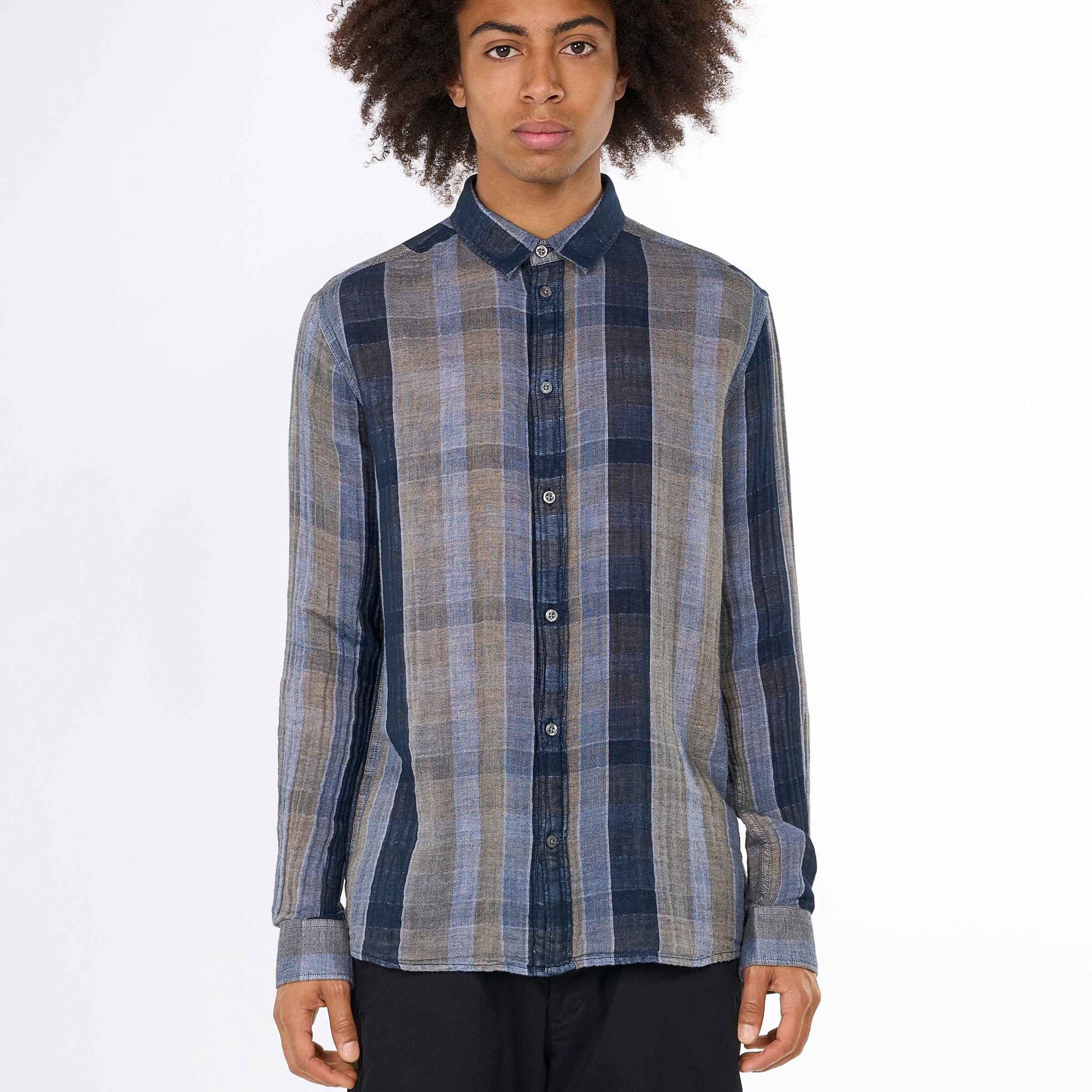 KnowledgeCotton Apparel Relaxed Hemd kariert S Blau (Stripe - navy)