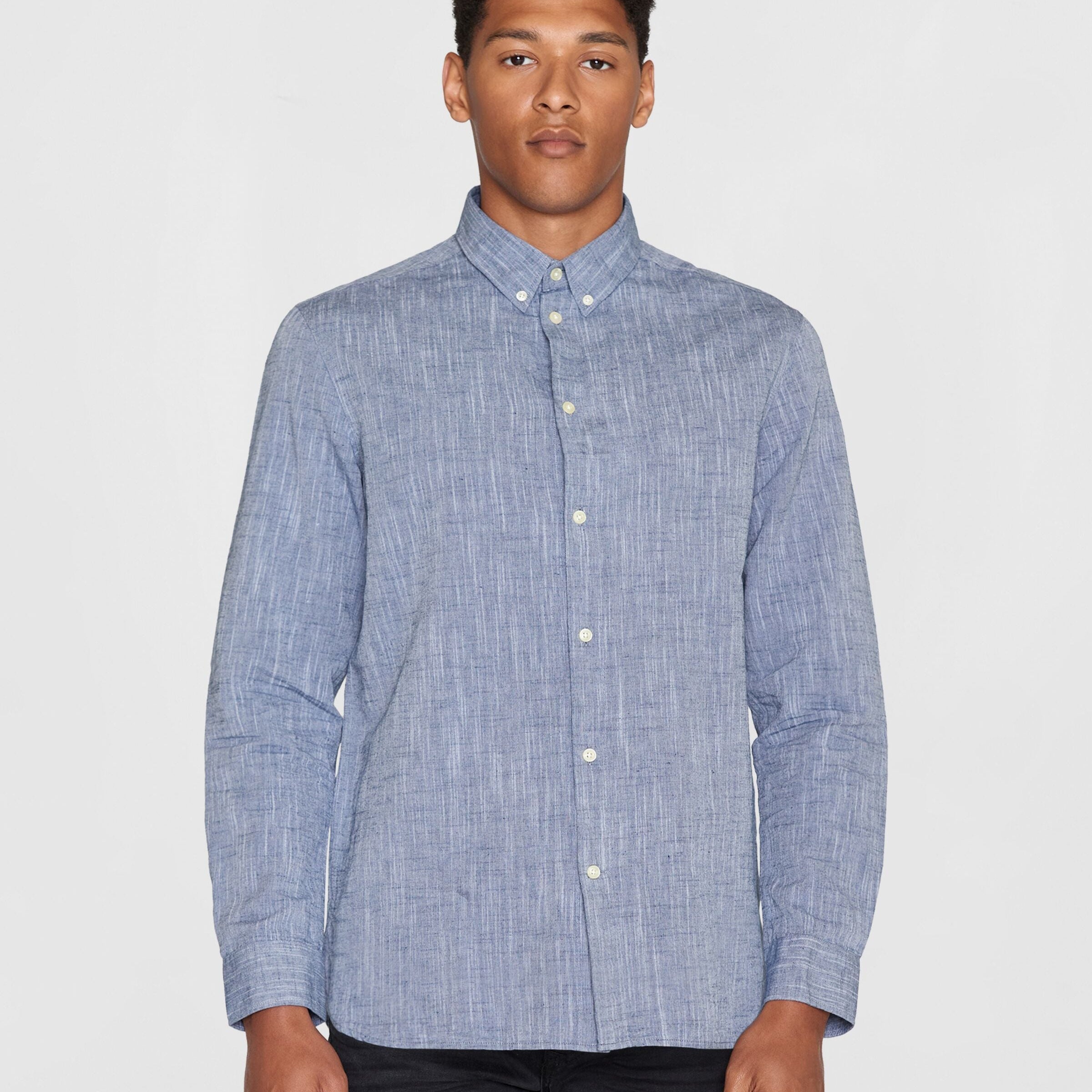 KnowledgeCotton Apparel Regular Leinenhemd Blau (Moonlight Blue)