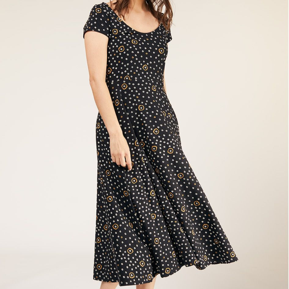 People Tree Midi Kleid "Carly Shibori Dress" 10 (S) Schwarz (black multi)