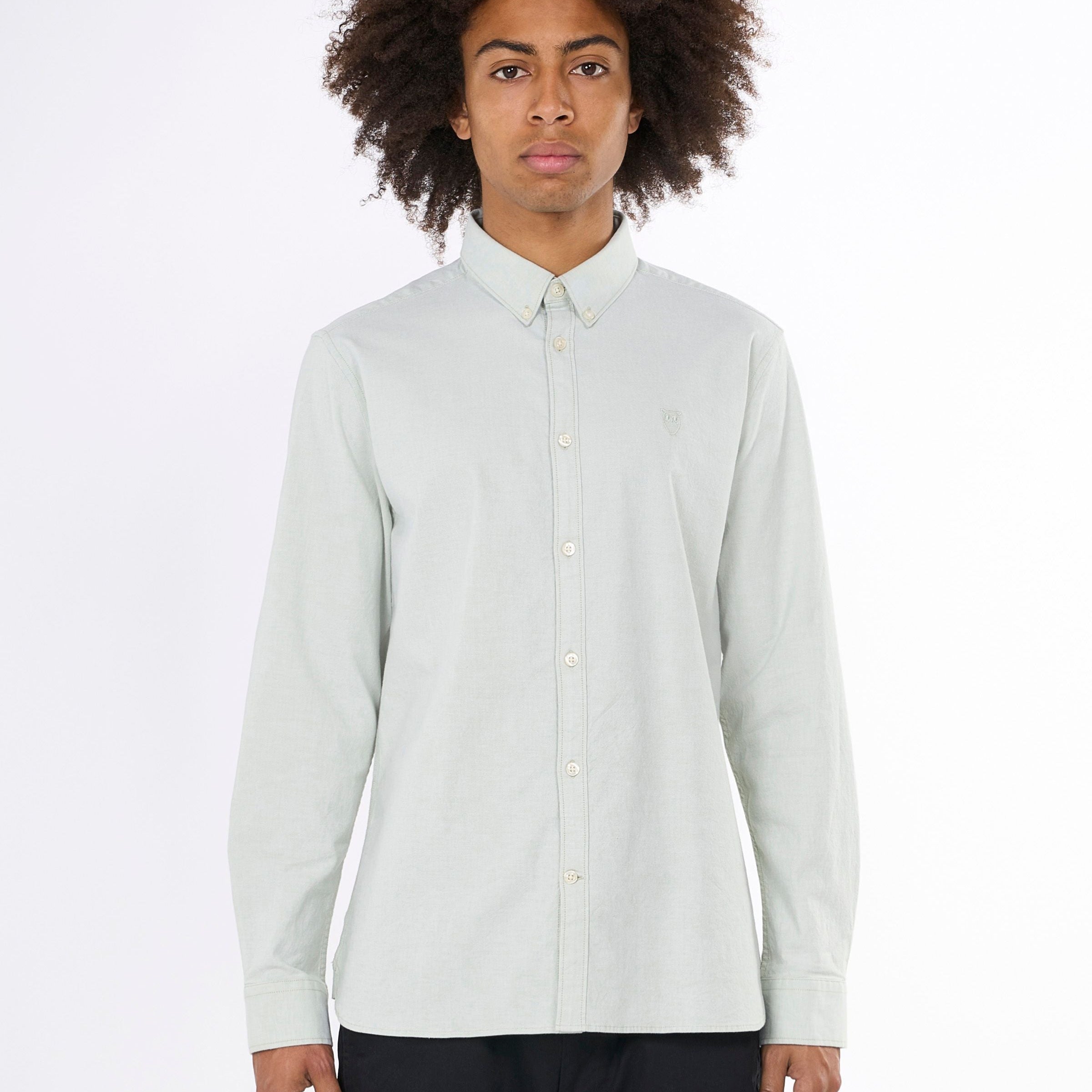 KnowledgeCotton Apparel Oxford-Hemd "Small Owl" Grün (Swamp)