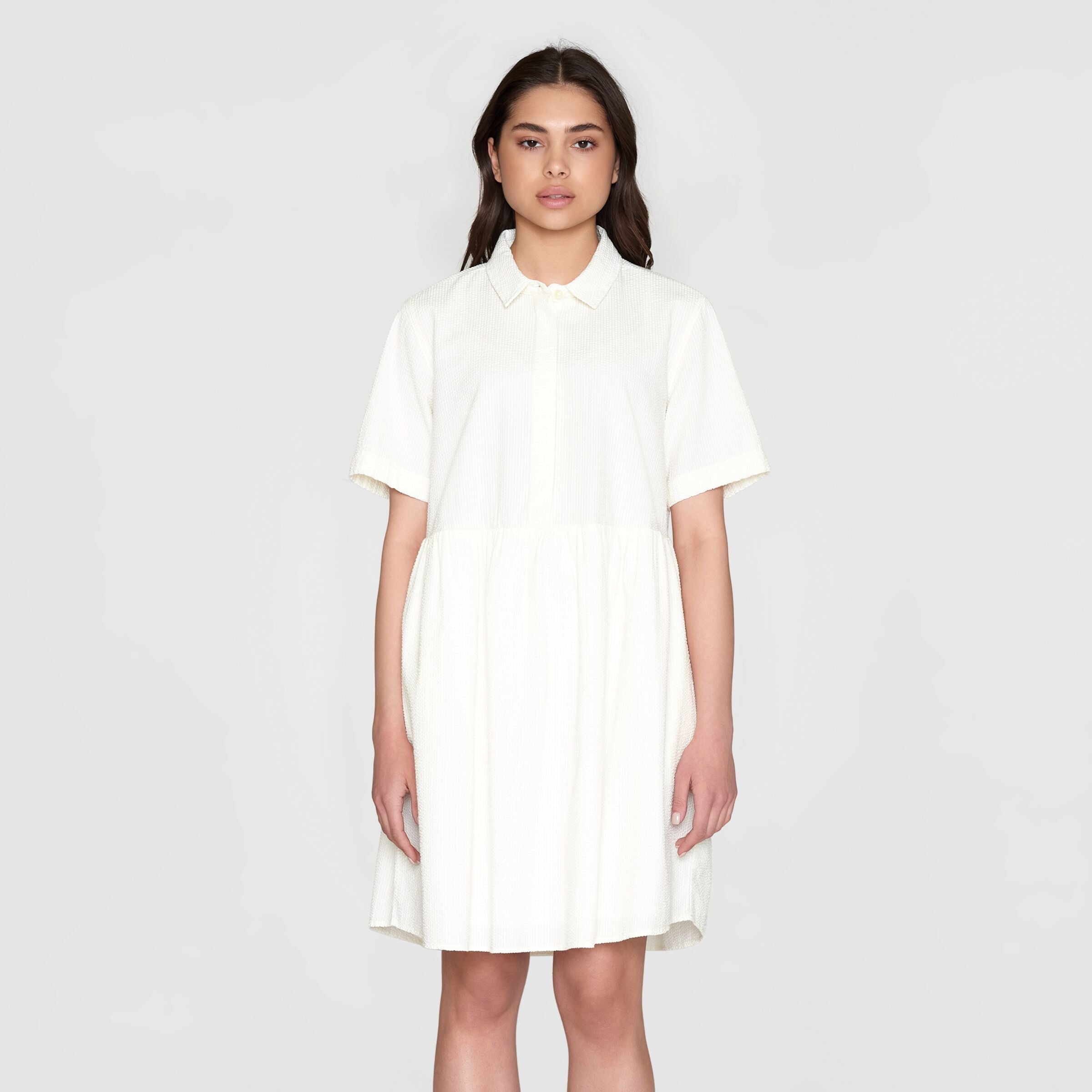 KnowledgeCotton Apparel Shirt Dress "Seersucker" Weiß (Egret)