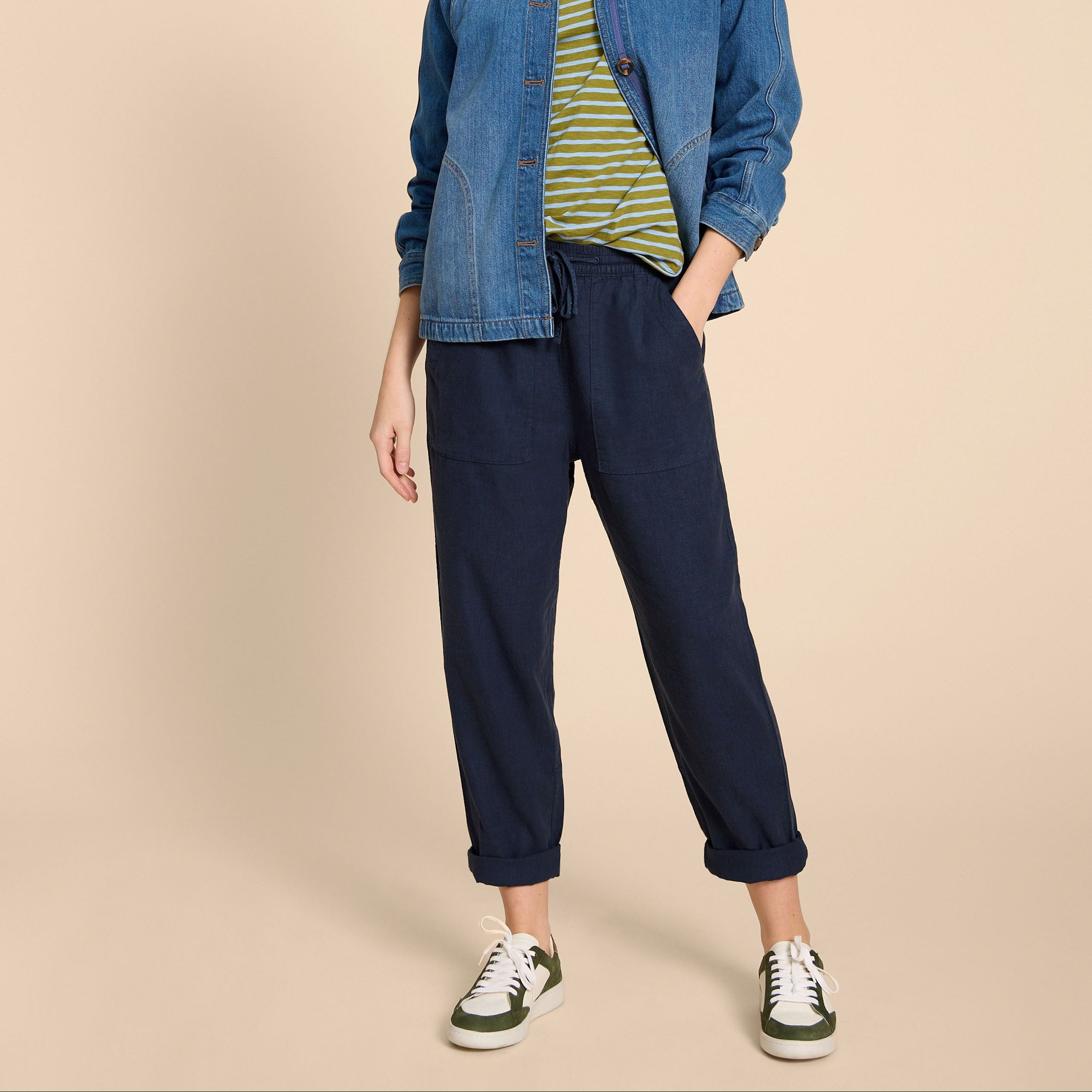 White Stuff Weite Leinenhose "Elle" 10 (=S) Blau (Dark Navy)